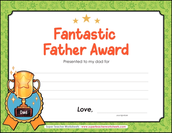Kids Create Their Own Awards - Fantastic Father Award (Printable PDF Worksheet)