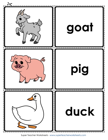 Worksheets and Activities - Farm Animal Flash Cards (Printable PDF Worksheet)