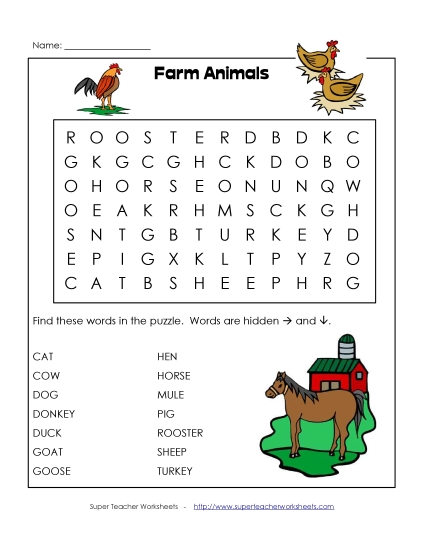 Worksheets and Activities - Farm Animal Word Search (Printable PDF Worksheet)