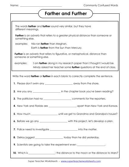 Farther and Further  (Printable PDF Worksheet)