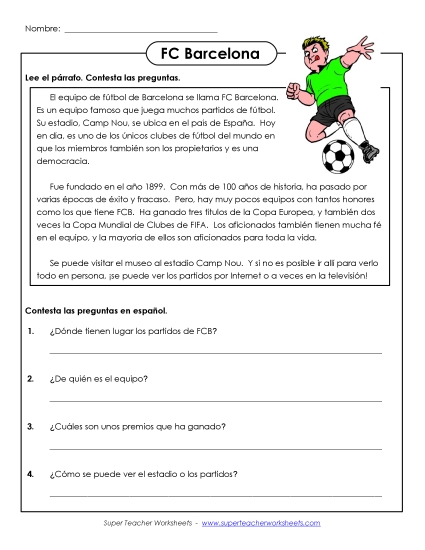 Level: Intermediate - FC Barcelona (Printable PDF Worksheet)