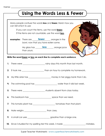 Fewer and Less (Printable PDF Worksheet)