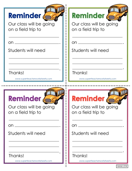 Parent Communications - Field Trip Reminder  (Printable PDF Worksheet)