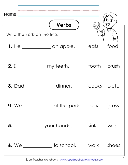 Basic Action Verbs - Fill in the Blanks (Action Verbs) (Printable PDF Worksheet)