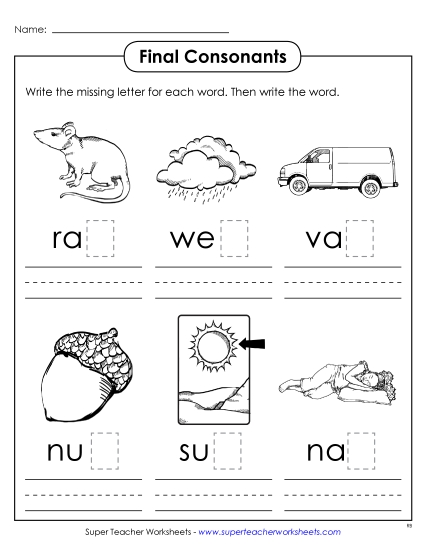 Final Letter Sounds (Printable PDF Worksheet)