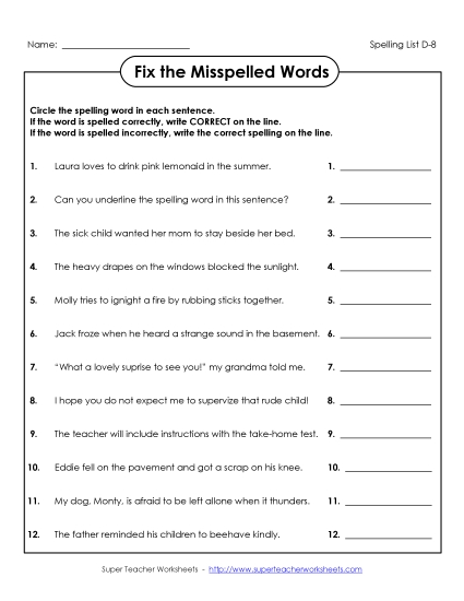 Worksheets - Find the Errors (D-8) (Printable PDF Worksheet)