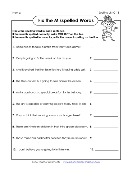 Worksheets - Find the Mistakes (C-13) (Printable PDF Worksheet)
