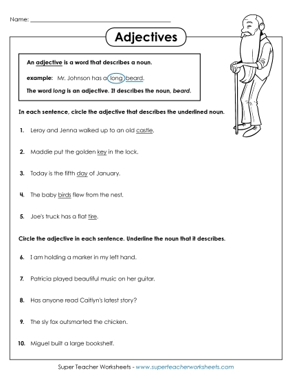 Basic Adjectives - Finding Adjectives (Printable PDF Worksheet)