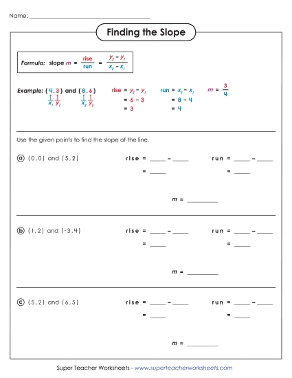 Slope (Ordered Pairs) - Finding Slope Using Ordered Pairs (Printable PDF Worksheet)