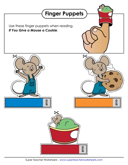Cut and Glue Activities - Finger Puppets: Mouse (Printable PDF Worksheet)