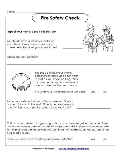 Fire Safety Worksheets - Fire Safety Check (Intermediate) (Printable PDF Worksheet)