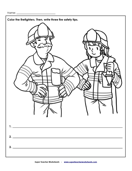 Fire Safety Worksheets - Fire Safety: Color & Write (Intermediate) (Printable PDF Worksheet)