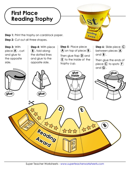 Trophies - First Place Reading Trophy  (Printable PDF Worksheet)