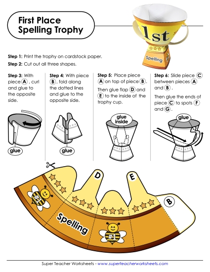 Trophies - First Place Spelling Trophy  (Printable PDF Worksheet)