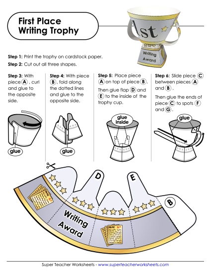 Trophies - First Place Writing Trophy  (Printable PDF Worksheet)