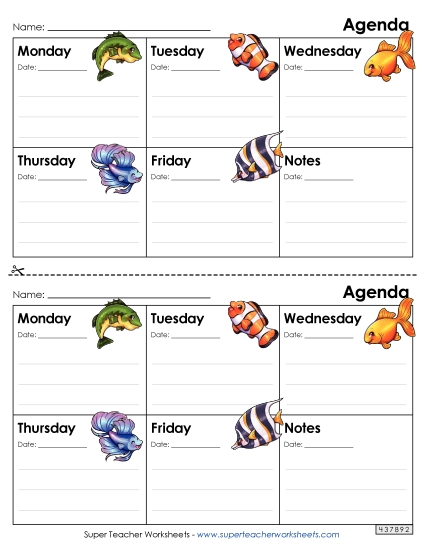 Homework Agendas and Calendars - Fish Homework Agenda (Printable PDF Worksheet)