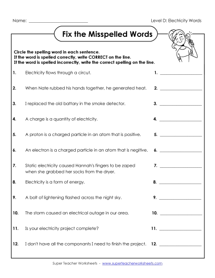 Worksheets and Activities - Fix the Misspelled Words (Printable PDF Worksheet)