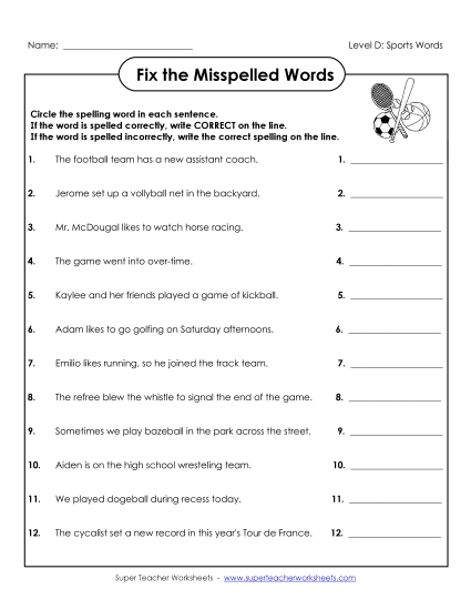 Worksheets and Activities - Fix the Misspelled Words (Printable PDF Worksheet)