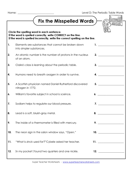 Worksheets and Activities  - Fix the Misspelled Words (Printable PDF Worksheet)