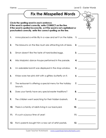 Worksheets and Puzzles - Fix the Misspelled Words  (Printable PDF Worksheet)