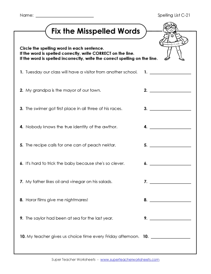 Worksheets - Fix the Mistakes (C-21) (Printable PDF Worksheet)