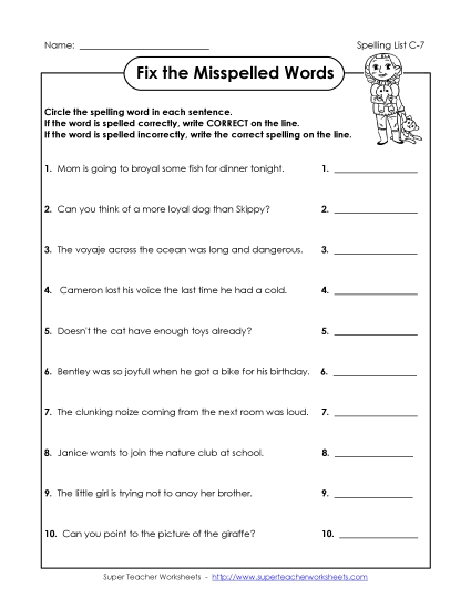 Worksheets - Fix the Mistakes (C-7) (Printable PDF Worksheet)
