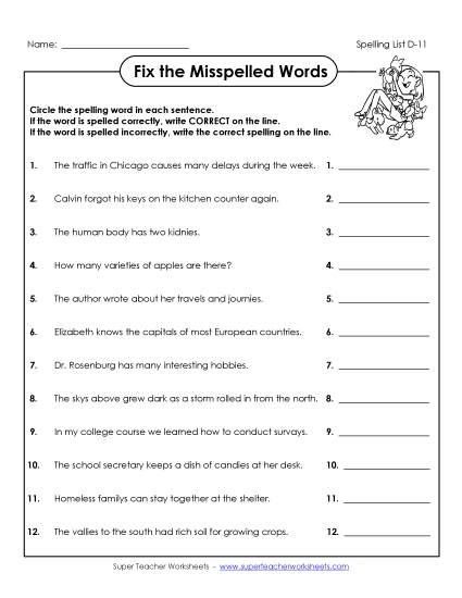 Worksheets - Fix the Mistakes (D-11) (Printable PDF Worksheet)