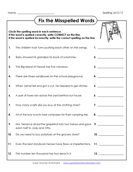 Worksheets - Fix the Mistakes (D-12) (Printable PDF Worksheet)