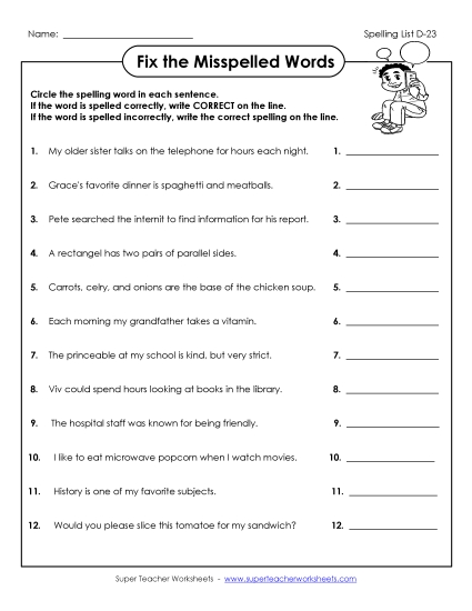 Worksheets - Fix the Mistakes (D-23) (Printable PDF Worksheet)