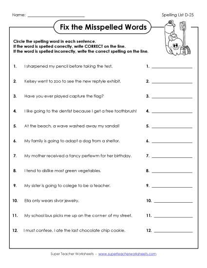 Worksheets - Fix the Mistakes (D-25) (Printable PDF Worksheet)