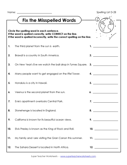 Worksheets - Fix the Mistakes (D-28) (Printable PDF Worksheet)