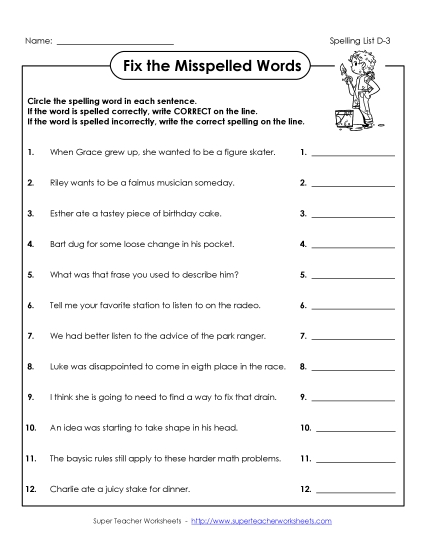 Worksheets - Fix the Mistakes (D-3) (Printable PDF Worksheet)