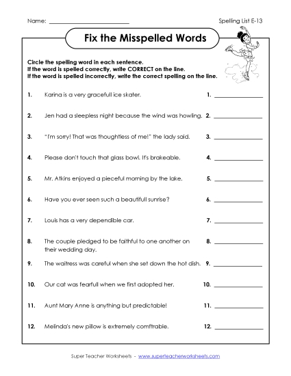 Printable Worksheets - Fix the Mistakes (E-13) (Printable PDF Worksheet)
