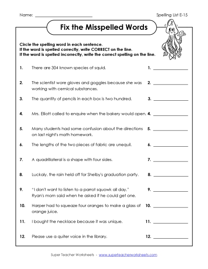 Printable Worksheets - Fix the Mistakes (E-15) (Printable PDF Worksheet)