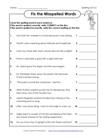 Worksheets and Puzzles - Fix the Mistakes (E-2) (Printable PDF Worksheet)