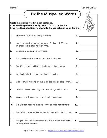 Worksheets and Puzzles - Fix the Mistakes (E-3) (Printable PDF Worksheet)