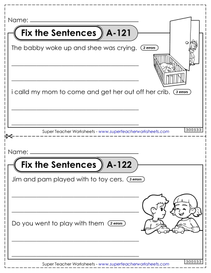 Fix the Sentences A-121 through A-125 (Printable PDF Worksheet)