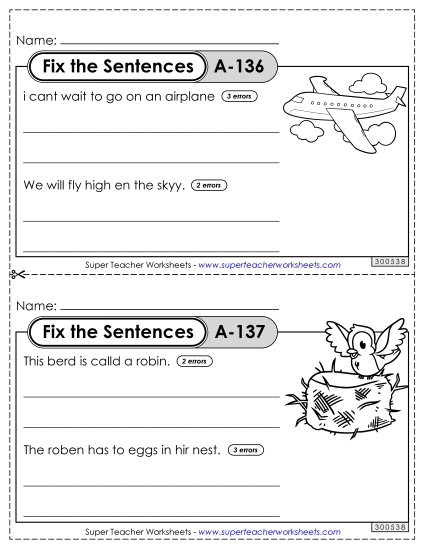 Fix the Sentences A-136 through A-140 (Printable PDF Worksheet)