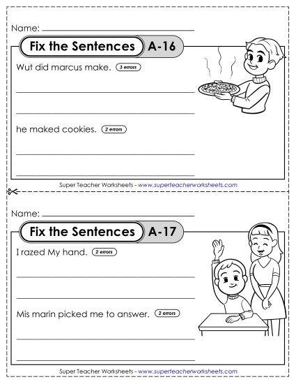 Fix the Sentences A-16 through A-20 (Printable PDF Worksheet)