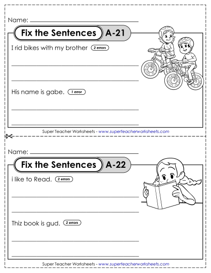 Fix the Sentences A-21 through A-25 (Printable PDF Worksheet)