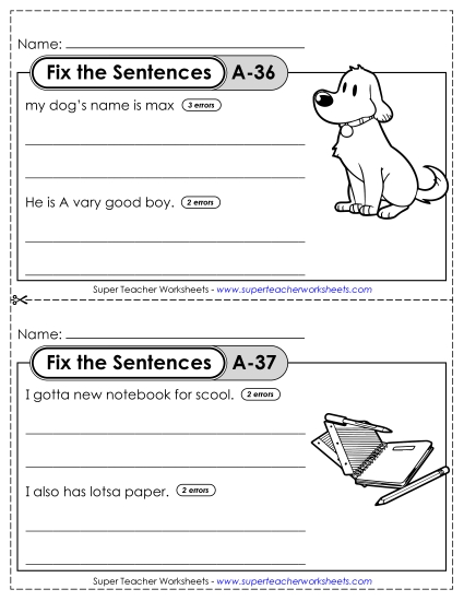 Fix the Sentences A-36 through A-40 (Printable PDF Worksheet)