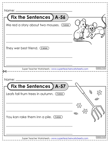 Fix the Sentences A-56 through A-60 (Printable PDF Worksheet)