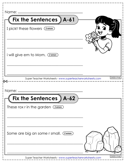 Fix the Sentences A-61 through A-65 (Printable PDF Worksheet)