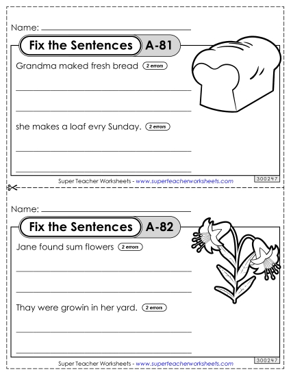Fix the Sentences A-81 through A-85 (Printable PDF Worksheet)