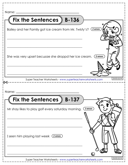 Fix the Sentences B-136 through B-140 (Printable PDF Worksheet)