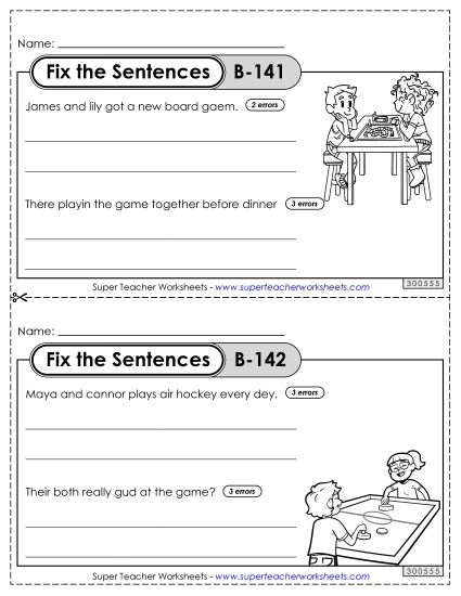 Fix the Sentences B-141 through B-145 (Printable PDF Worksheet)