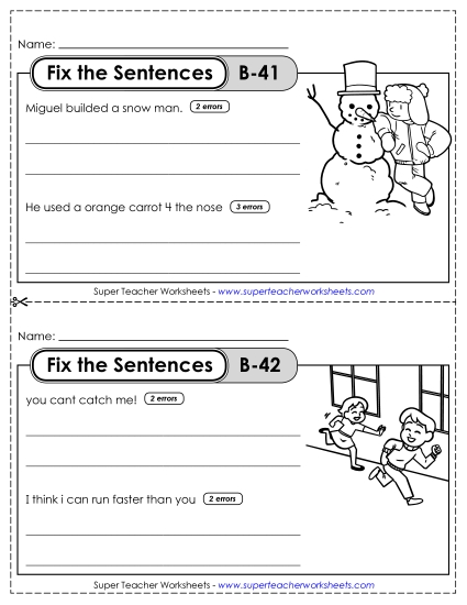 Fix the Sentences B-41 through B-45 (Printable PDF Worksheet)