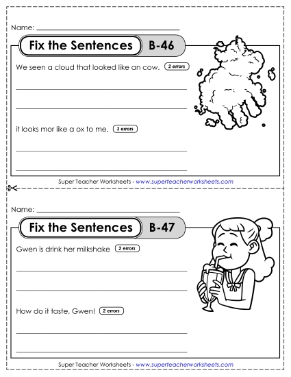 Fix the Sentences B-46 through B-50 (Printable PDF Worksheet)