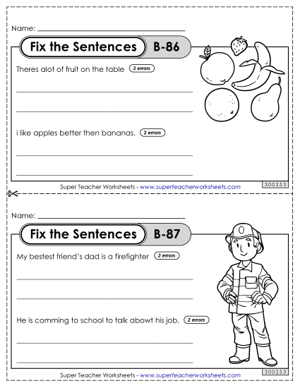 Fix the Sentences B-86 through B-90 (Printable PDF Worksheet)