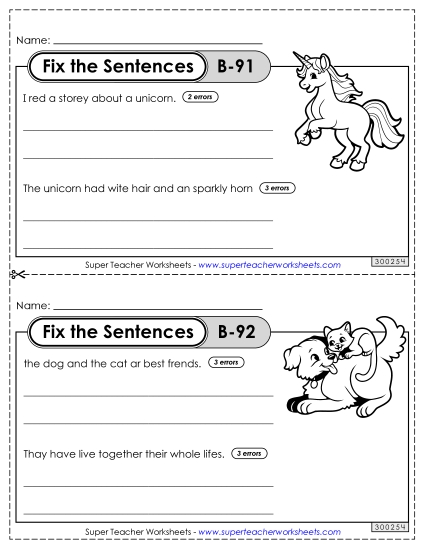 Fix the Sentences B-91 through B-95 (Printable PDF Worksheet)